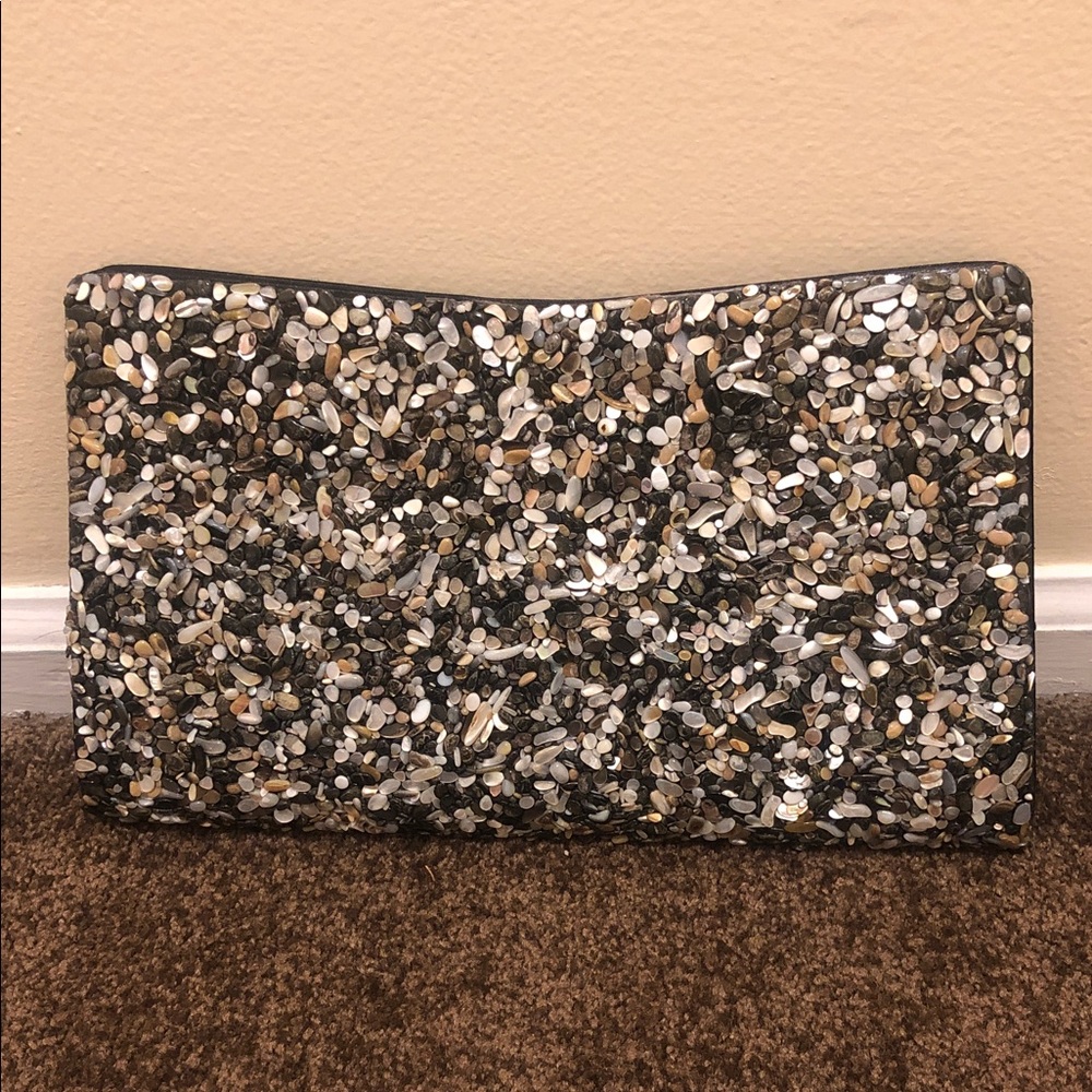 Sequin Embellished Evening Clutch - Black & Gold